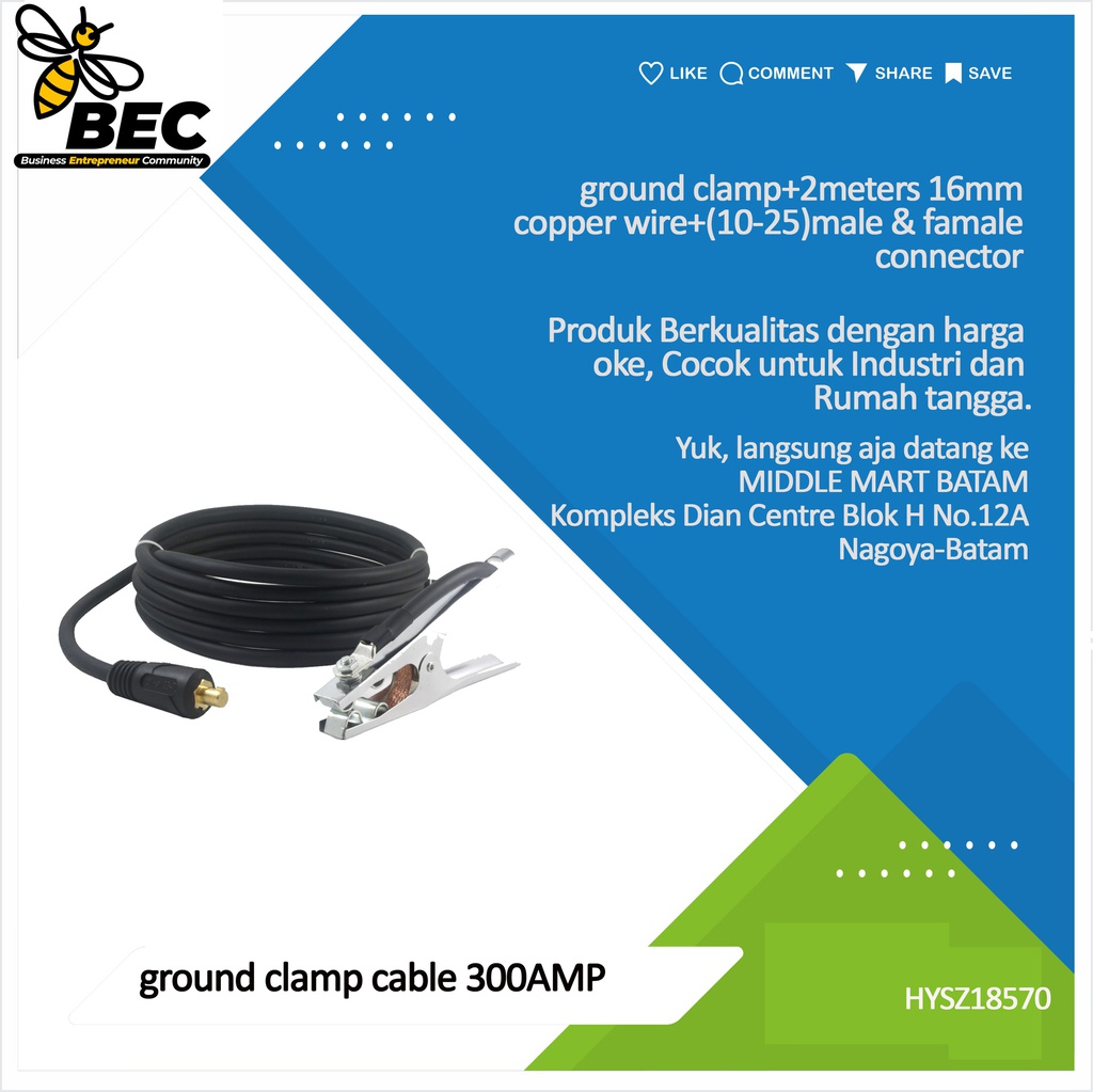 ground clamp cable 300AMP
ground clamp+2meter 16mm copper wire+(10-25)male &amp; famale connector