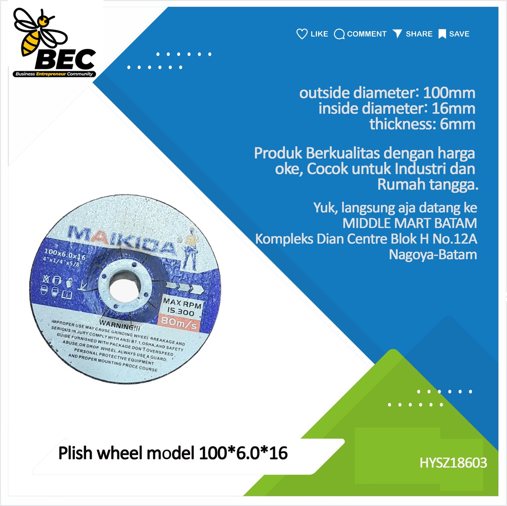 Plish wheel Model 100*6.0*16 outside diameter 100(mm) inside diameter 16 (mm) thickness 6 (mm)