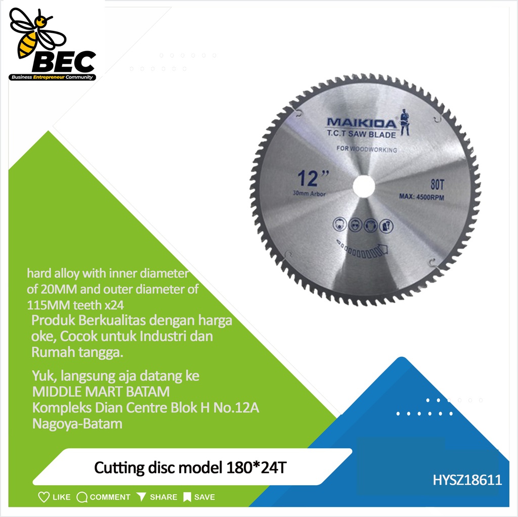 Cutting disc Model 180*24T hard alloy with inner diameter of 20MM and outer diameter of 180MM teeth x24