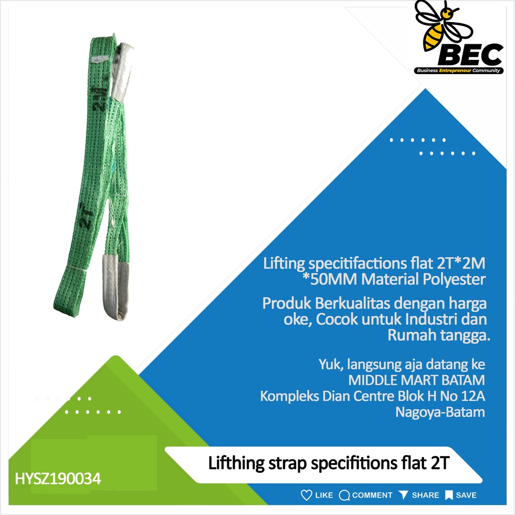 Lifting strap Specifications Flat 2T*2M*50MM Material Polyester 