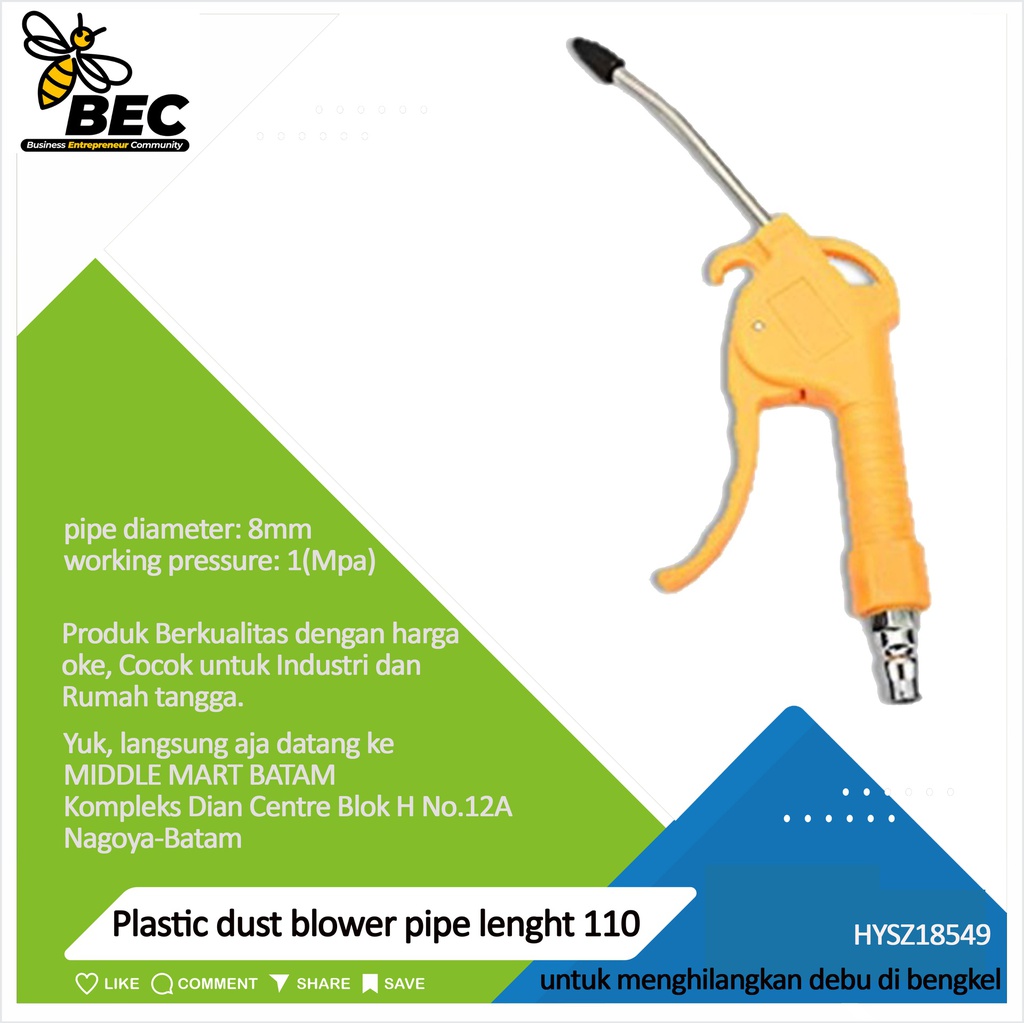Plastic dust blower  Pipe length 110 (mm) pipe diameter 8 (mm) barrel material  aluminum The handle is plastic Working pressure 1 (Mpa)