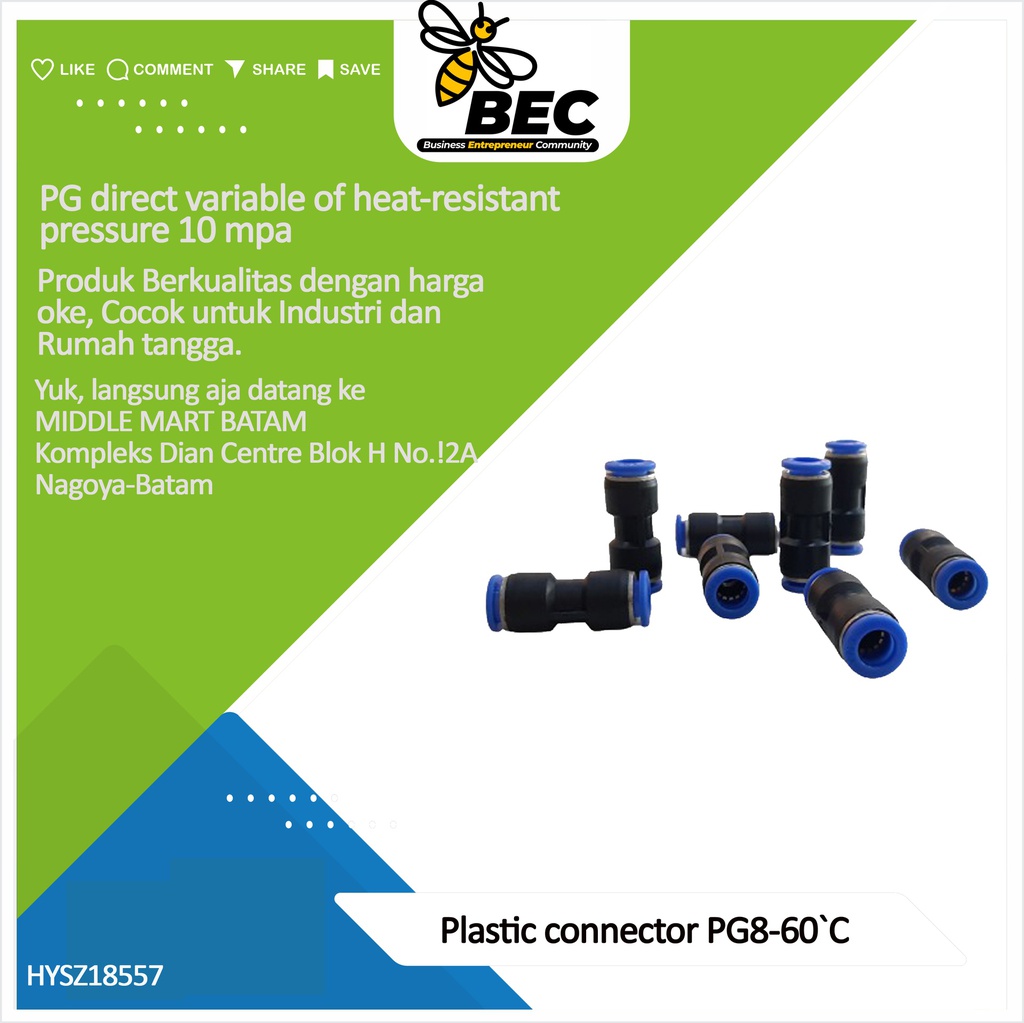 Plastic connector  PG direct variable diameter PG8-6 60 ℃ of heat-resistant pressure 10 mpa