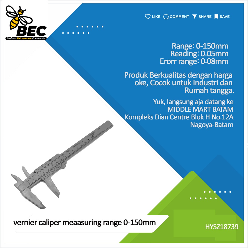 Vernier caliper Meaasuring range:0-150mm Reading:0.05mm Error range:±0.08mm