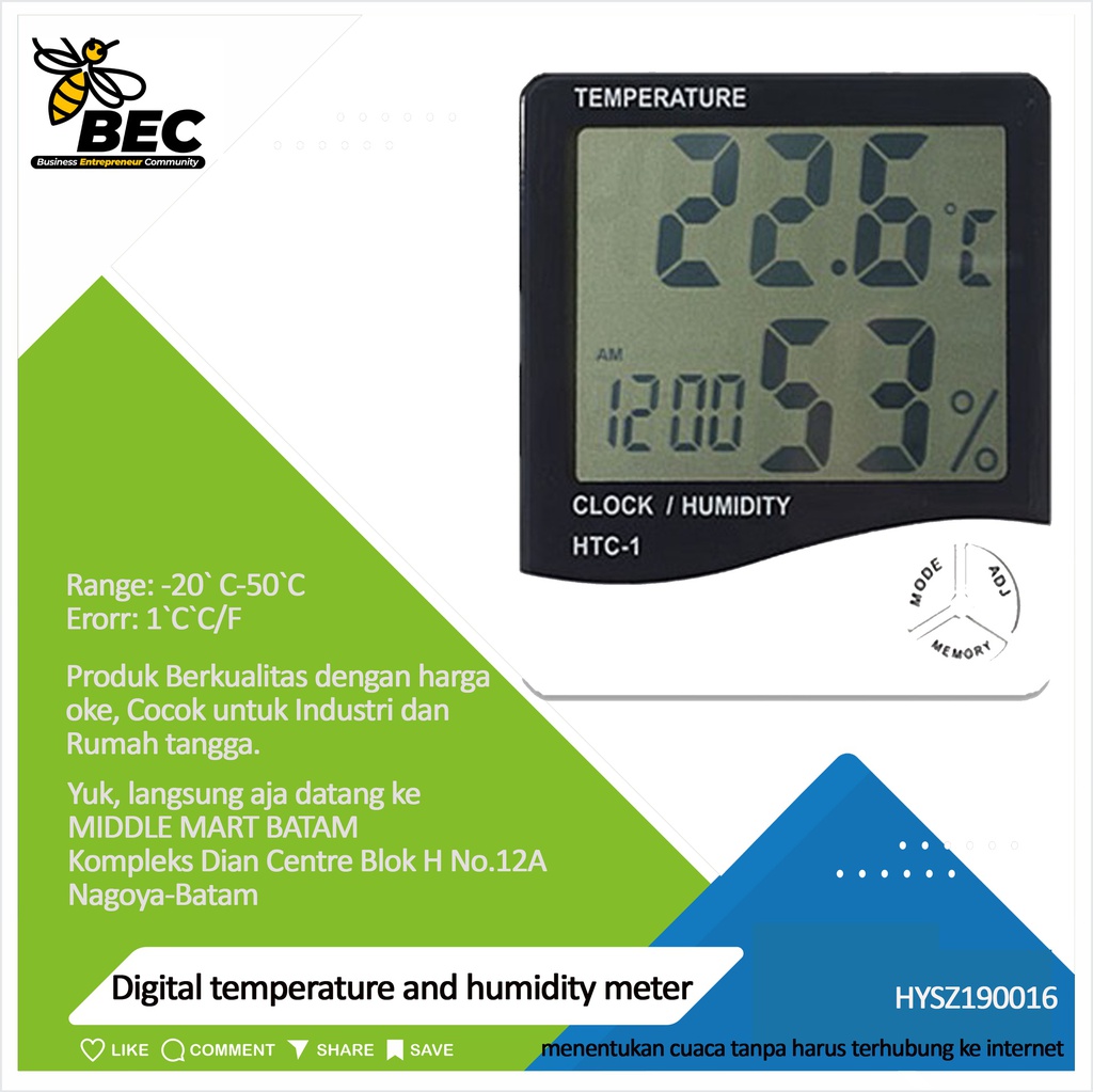 Digital temperature and humidity meter  Range:-20℃-50℃ Error:±1℃  ℃ / ℉ conversion Maximum/minimum temperature and humidity memory hour of memory Hourly chime function
