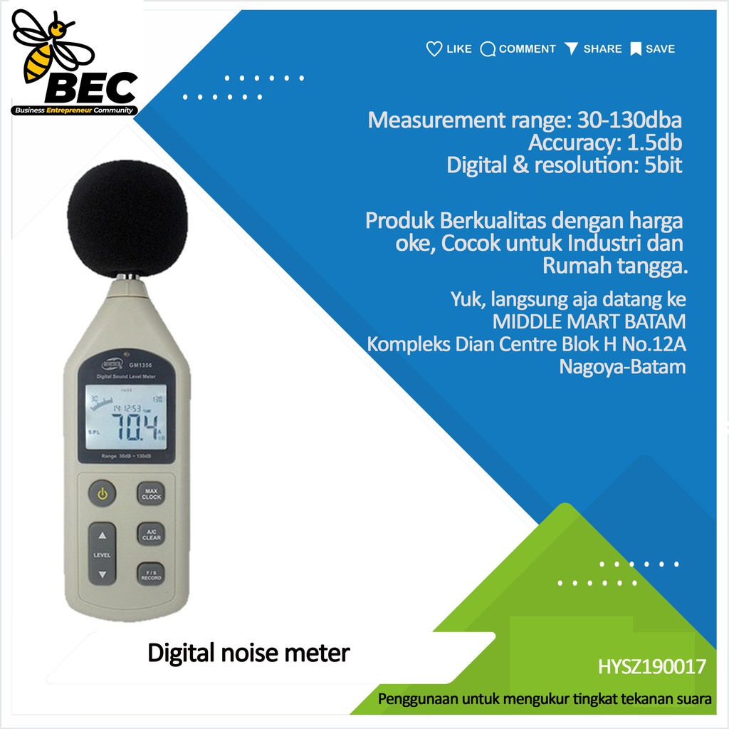 Digital noise meter measurement range: 30-130dba 35-130dbc Accuracy:± 1.5db Digital &amp; resolution: 5-bit &amp; 0.1db