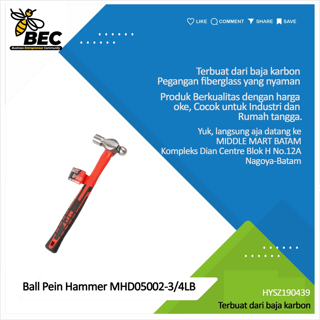 Ball Pein Hammer MHD05002-3/4LB