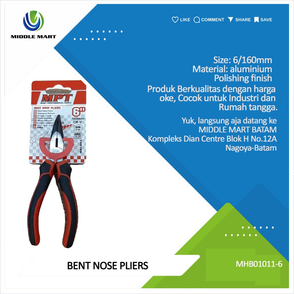Bent Nose Plier MHB01009-6  Size: 6&quot;/160mm  Material : CR-V Polishing finish (two side black finish)