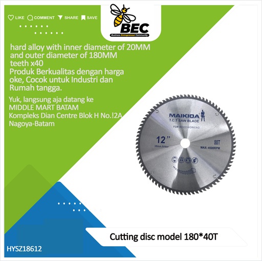 [HYSZ18612] Cutting disc Model 180*24T hard alloy with inner diameter of 20MM and outer diameter of 180MM teeth x40