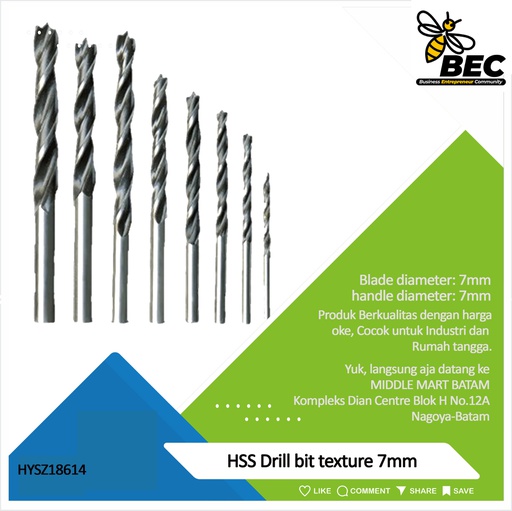 [HYSZ18614] HSS Drill Bit Texture High Speed Steel Type Straight Shank Twist Drill Blade diameter 7 (mm) Handle diameter 7 (mm)