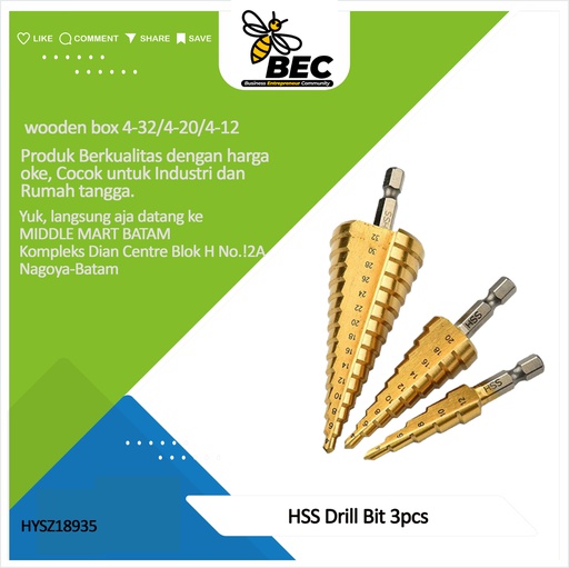 [HYSZ18935] HSS Drill Bit 3pcs set with wooden box  4-32/4-20/4-12