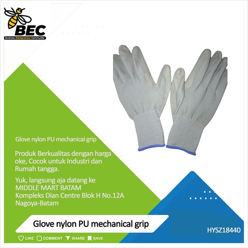 [HYSZ18440] Glove nylon PU mechanical grip 