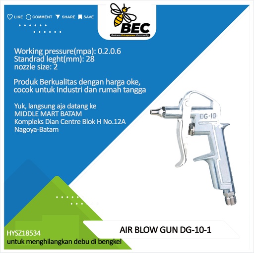 [HYSZ18534] AIR BLOW GUN  DG-10-1  working pressure(mpa)0.2-0.6 Standard length (mm） 28 nozzle size(mm）：2