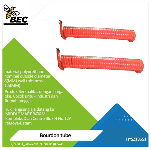 [HYSZ18551] bourdon tube Material polyurethane nominal outside diameter 8 (mm) wall thickness 1.5 (mm)