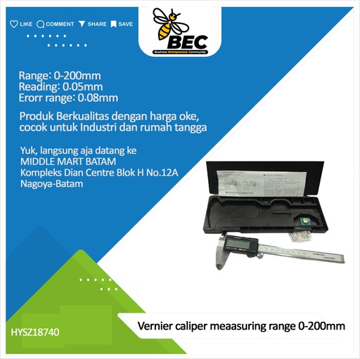 [HYSZ18740] Vernier caliper Meaasuring range:0-200mm Reading:0.05mm Error range:±0.08mm