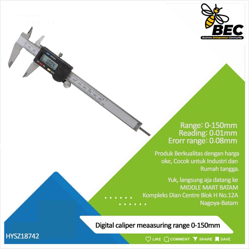 [HYSZ18742] Digital caliper Meaasuring range:0-150mm Reading:0.01mm Error range:±0.01-0.05mm