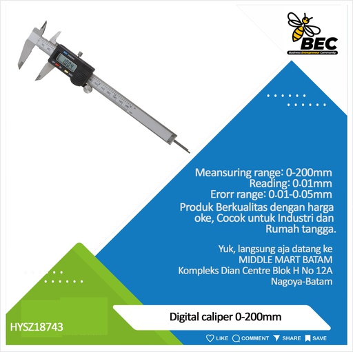 [HYSZ18743] Digital caliper Meaasuring range:0-200mm Reading:0.01mm Error range:±0.01-0.05mm