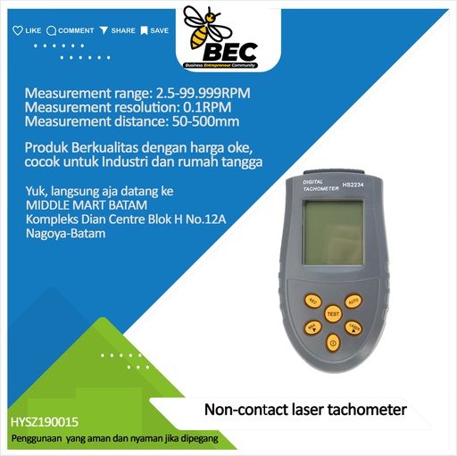 [HYSZ190015] Non-contact laser tachometer Measurement range :2.5-99.999 RPM Measurement resolution :0.1 RPM  Effective measurement distance :50-500mm