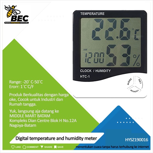 [HYSZ190016] Digital temperature and humidity meter  Range:-20℃-50℃ Error:±1℃  ℃ / ℉ conversion Maximum/minimum temperature and humidity memory hour of memory Hourly chime function