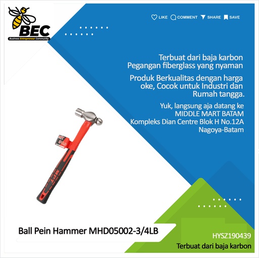 [HYSZ190439] Ball Pein Hammer MHD05002-3/4LB